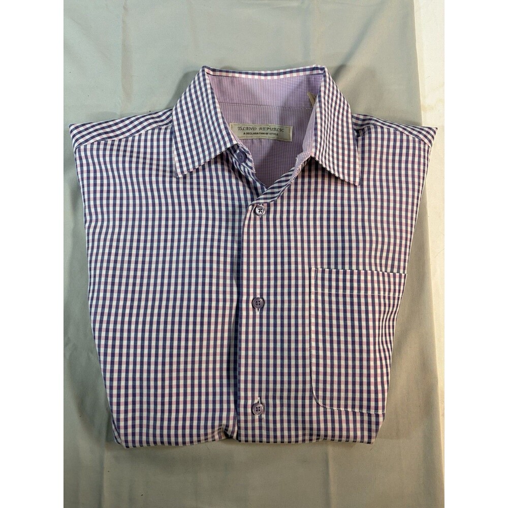 Island Republic Men's Pink/Blue Classic Gingham Check Light Button Down Shirt M
